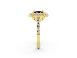 Yellow gold Double Halo Princess Cut Amethyst Pavé Band with Four-Prong Setting_2
