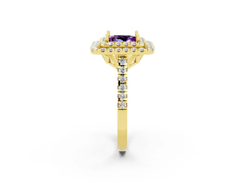 Yellow gold Double Halo Princess Cut Amethyst Pavé Band with Four-Prong Setting_2