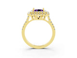 Yellow gold Double Halo Princess Cut Amethyst Pavé Band with Four-Prong Setting_3