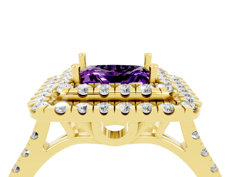 Yellow gold Double Halo Princess Cut Amethyst Pavé Band with Four-Prong Setting_4