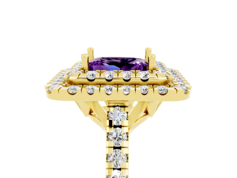 Yellow gold Double Halo Princess Cut Amethyst Pavé Band with Four-Prong Setting_5