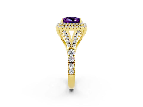 Yellow gold Double Halo Princess Cut Amethyst Split Shank Engagement Ring with Four-Prong Setting_2