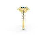Yellow gold Double Halo Princess Cut Aquamarine Pavé Band with Four-Prong Setting_2
