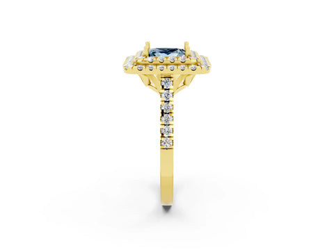 Yellow gold Double Halo Princess Cut Aquamarine Pavé Band with Four-Prong Setting_2