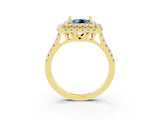 Yellow gold Double Halo Princess Cut Aquamarine Pavé Band with Four-Prong Setting_3