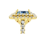 Yellow gold Double Halo Princess Cut Aquamarine Pavé Band with Four-Prong Setting_5