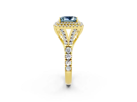 Yellow gold Double Halo Princess Cut Aquamarine Split Shank Engagement Ring with Four-Prong Setting_2