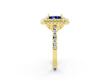 Yellow gold Double Halo Princess Cut Blue Sapphire Pavé Band with Four-Prong Setting_2
