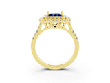 Yellow gold Double Halo Princess Cut Blue Sapphire Pavé Band with Four-Prong Setting_3