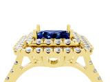 Yellow gold Double Halo Princess Cut Blue Sapphire Pavé Band with Four-Prong Setting_4