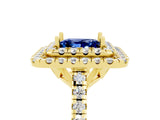 Yellow gold Double Halo Princess Cut Blue Sapphire Pavé Band with Four-Prong Setting_5