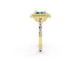 Yellow gold Double Halo Princess Cut Blue Topaz Pavé Band with Four-Prong Setting_2