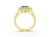 Yellow gold Double Halo Princess Cut Blue Topaz Pavé Band with Four-Prong Setting_3