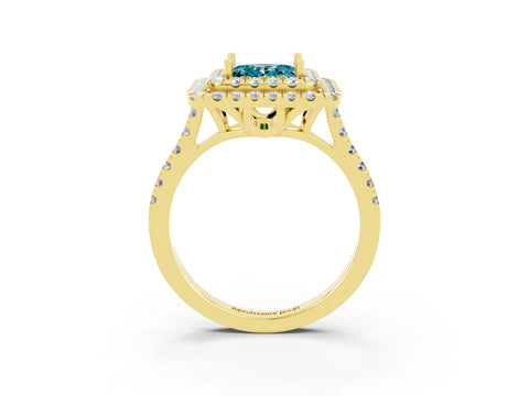 Yellow gold Double Halo Princess Cut Blue Topaz Pavé Band with Four-Prong Setting_3