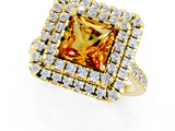 Yellow gold Double Halo Princess Cut Citrine Pavé Band with Four-Prong Setting_1