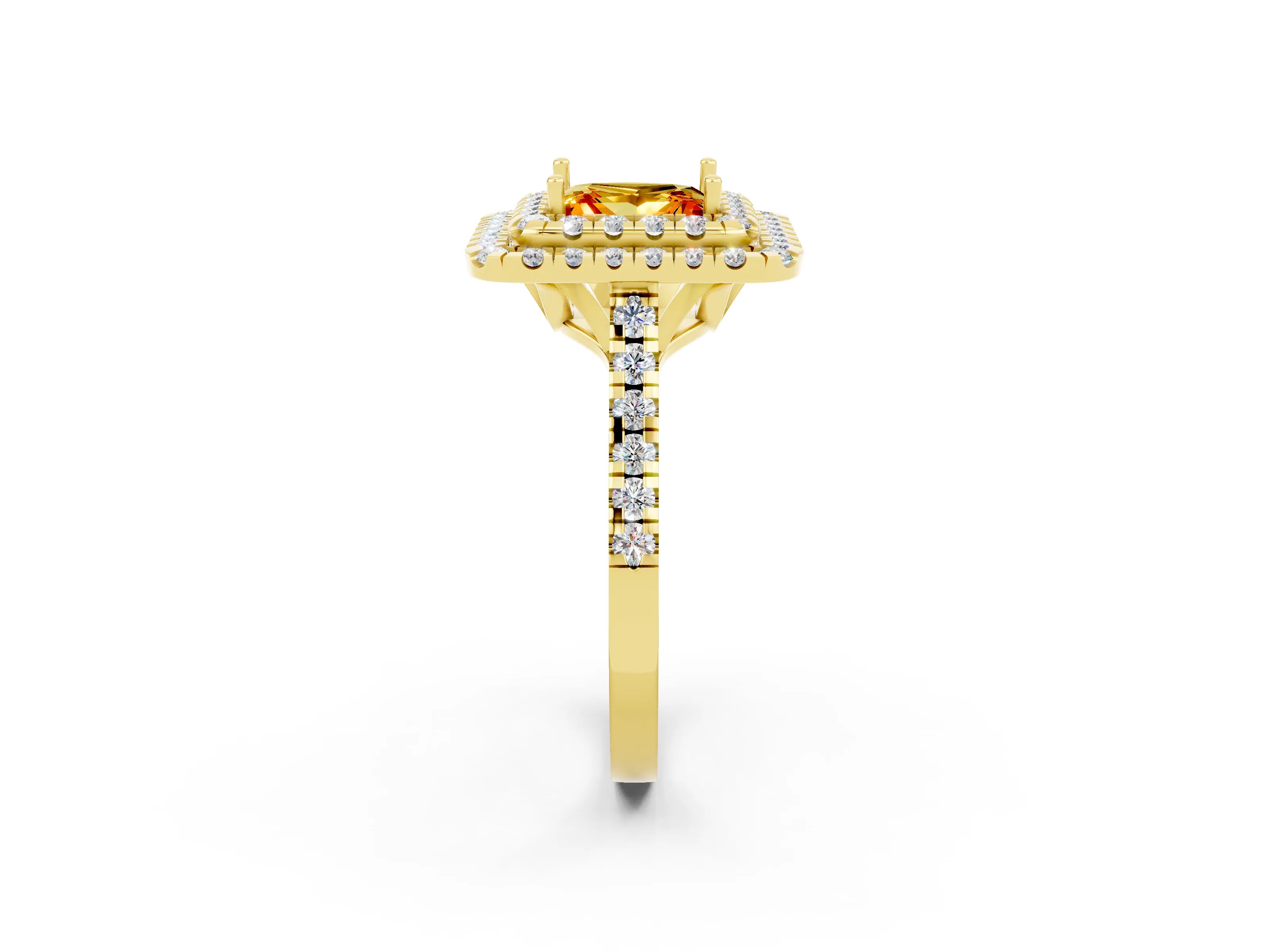 Yellow gold Double Halo Princess Cut Citrine Pavé Band with Four-Prong Setting_2