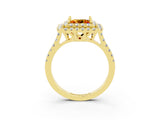 Yellow gold Double Halo Princess Cut Citrine Pavé Band with Four-Prong Setting_3