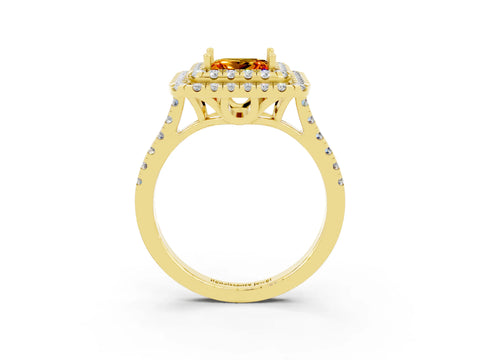 Yellow gold Double Halo Princess Cut Citrine Pavé Band with Four-Prong Setting_3