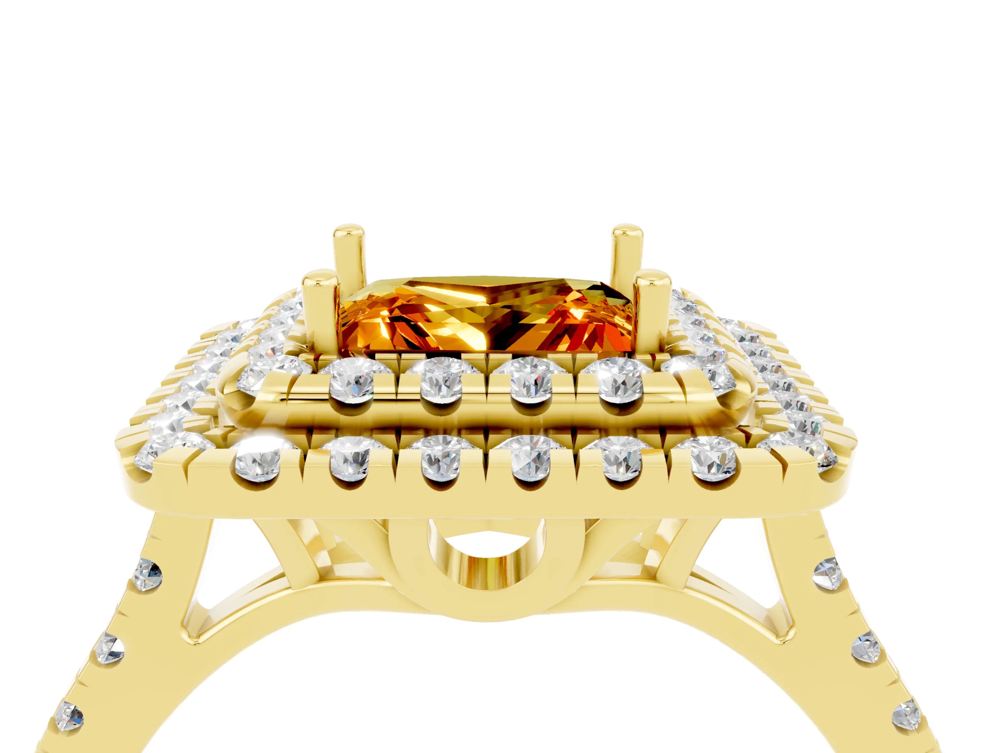 Yellow gold Double Halo Princess Cut Citrine Pavé Band with Four-Prong Setting_4