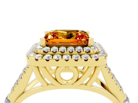 Yellow gold Double Halo Princess Cut Citrine Split Shank Engagement Ring with Four-Prong Setting_4