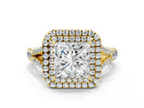 Yellow gold Double Halo Princess Cut Diamond Split Shank Engagement Ring with Four-Prong Setting_7