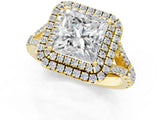 Yellow gold Double Halo Princess Cut Diamond Split Shank Engagement Ring with Four-Prong Setting_8