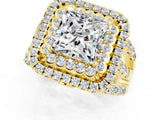 Yellow gold Double Halo Princess Cut Diamond Split Shank Pave Set Ring_1