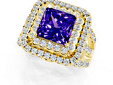 Yellow gold Double Halo Princess Cut Diamond Split Shank Pave Set Ring_1