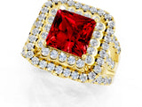 Yellow gold Double Halo Princess Cut Diamond Split Shank Pave Set Ring_1