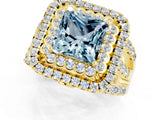 Yellow gold Double Halo Princess Cut Diamond Split Shank Pave Set Ring_1