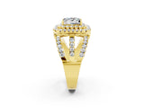 Yellow gold Double Halo Princess Cut Diamond Split Shank Pave Set Ring_2