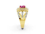 Yellow gold Double Halo Princess Cut Diamond Split Shank Pave Set Ring_2