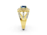 Yellow gold Double Halo Princess Cut Diamond Split Shank Pave Set Ring_2