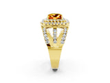 Yellow gold Double Halo Princess Cut Diamond Split Shank Pave Set Ring_2