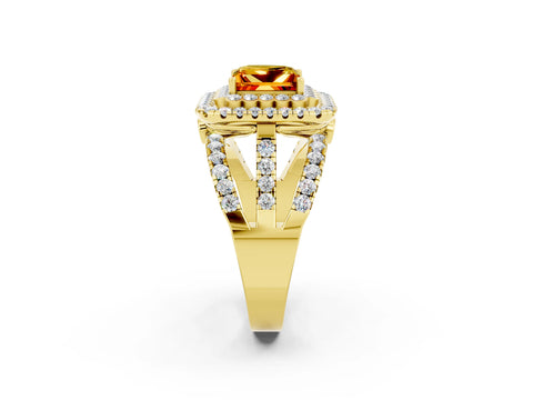 Yellow gold Double Halo Princess Cut Diamond Split Shank Pave Set Ring_2