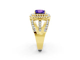 Yellow gold Double Halo Princess Cut Diamond Split Shank Pave Set Ring_2