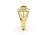 Yellow gold Double Halo Princess Cut Diamond Split Shank Pave Set Ring_2
