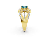Yellow gold Double Halo Princess Cut Diamond Split Shank Pave Set Ring_2