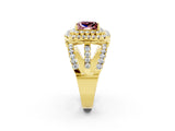 Yellow gold Double Halo Princess Cut Diamond Split Shank Pave Set Ring_2