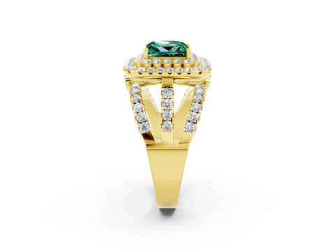 Yellow gold Double Halo Princess Cut Diamond Split Shank Pave Set Ring_2