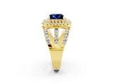 Yellow gold Double Halo Princess Cut Diamond Split Shank Pave Set Ring_2