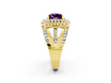 Yellow gold Double Halo Princess Cut Diamond Split Shank Pave Set Ring_2