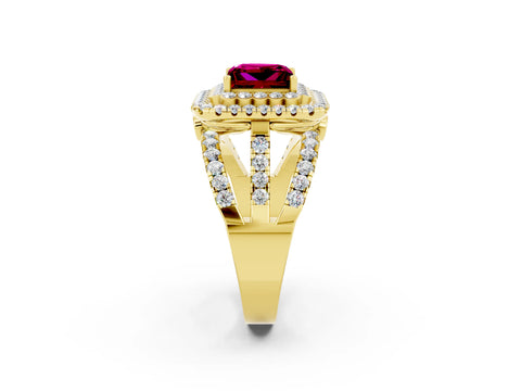 Yellow gold Double Halo Princess Cut Diamond Split Shank Pave Set Ring_2