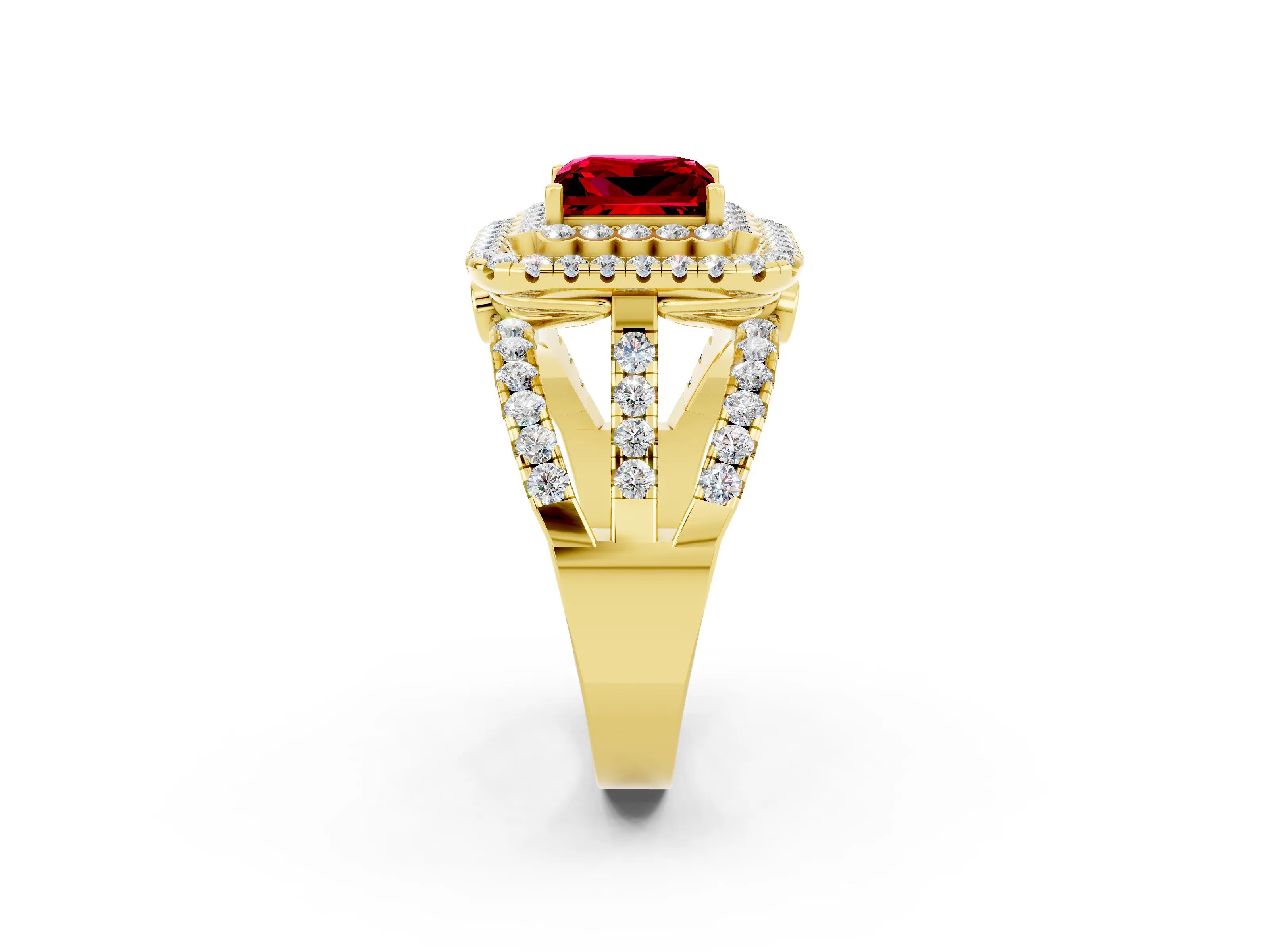 Yellow gold Double Halo Princess Cut Diamond Split Shank Pave Set Ring_2