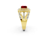 Yellow gold Double Halo Princess Cut Diamond Split Shank Pave Set Ring_2