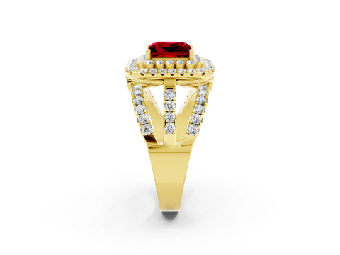 Yellow gold Double Halo Princess Cut Diamond Split Shank Pave Set Ring_2