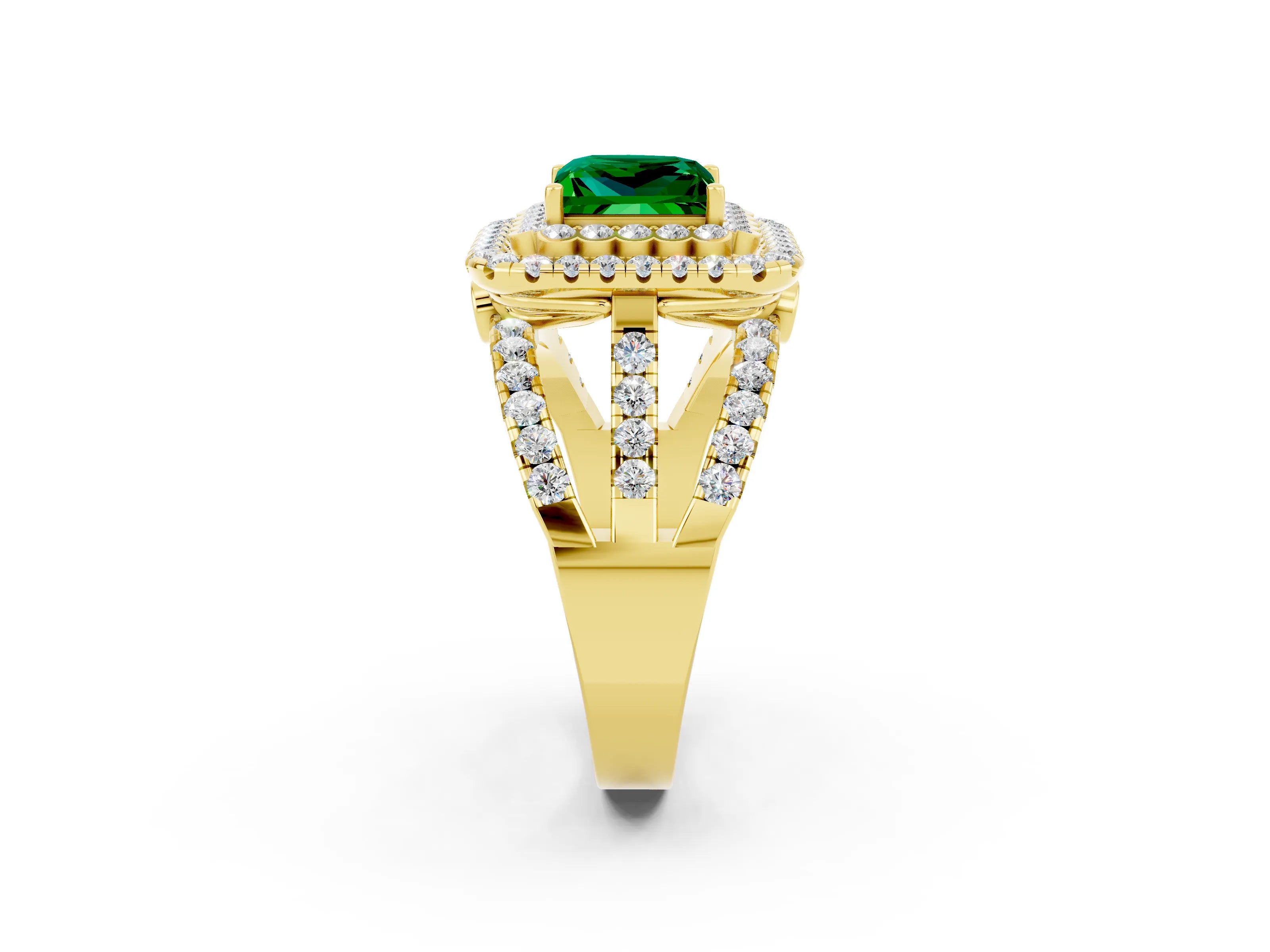 Yellow gold Double Halo Princess Cut Diamond Split Shank Pave Set Ring_2