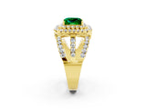 Yellow gold Double Halo Princess Cut Diamond Split Shank Pave Set Ring_2