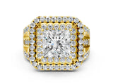 Yellow gold Double Halo Princess Cut Diamond Split Shank Pave Set Ring_3