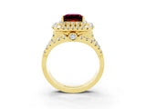 Yellow gold Double Halo Princess Cut Diamond Split Shank Pave Set Ring_3